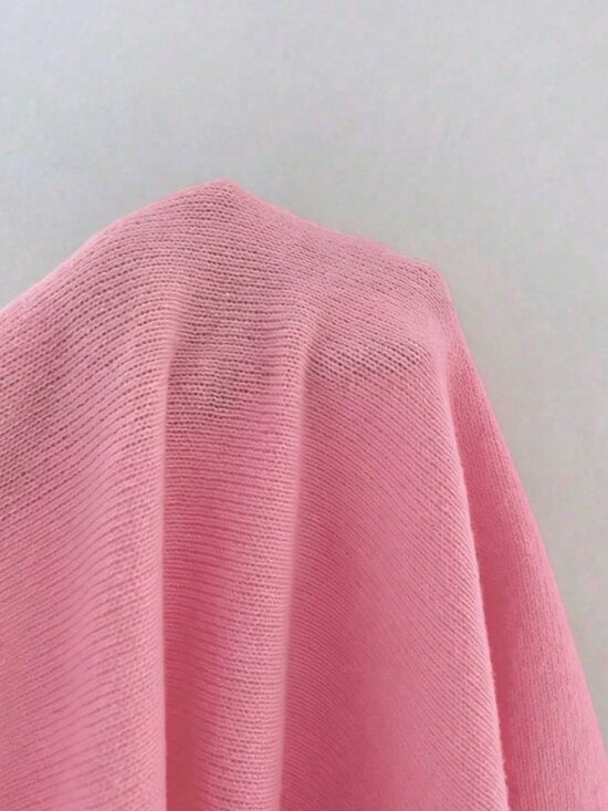 Gentle Pink Casual Women's V-Neck Button Short Sleeve Oversized Knit Cardigan - Picture 10 of 10